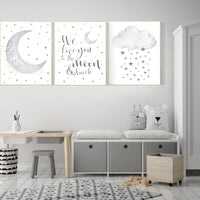 Nursery wall art grey, gray nursery, nursery decor neutral, baby room decor gender neutral, moon and stars, grey nursery decor baby room art
