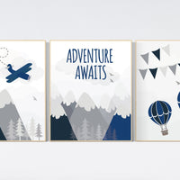 Woodland Nursery Decor, Baby Boy Nursery, Mountain Nursery, Adventure Awaits Print, Nursery decor boy, woodland nursery