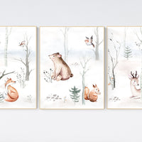 Woodland animals nursery decor, gender neutral nursery, Woodland Nursery Wall Art, Woodland animal prints, forest animals, safari animals