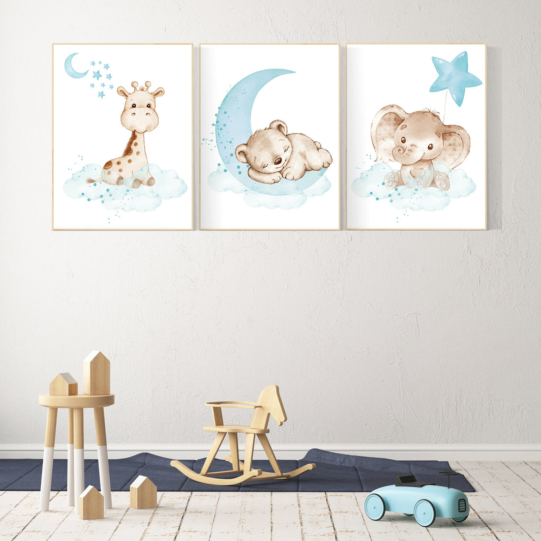 Nursery decor animals, teal nursery, Gender neutral nursery wall art, elephant, giraffe, bear, teal and grey, woodland, animal prints