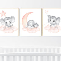 Nursery decor elephant, peach nursery, elephant nursery print, nursery wall art animals, girl nursery, coral nursery, nursery wall decor