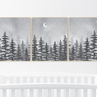 Nursery decor woodland, gender neutral, forest, adventure theme nursery, tree nursery, forest nursery, mountains, gray, grey, nursery art