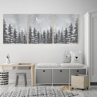 Nursery decor woodland, gender neutral, forest, adventure theme nursery, tree nursery, forest nursery, mountains, gray, grey, nursery art