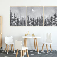 Nursery decor woodland, gender neutral, forest, adventure theme nursery, tree nursery, forest nursery, mountains, gray, grey, nursery art