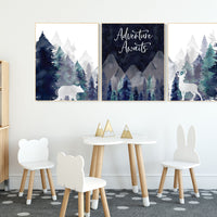 Nursery decor boy mountain, woodland nursery, tree nursery wall decor, adventure theme nursery, forest, navy and teal, woodland animals