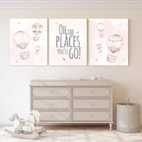 Blush nursery wall art, Nursery decor girl, hot air balloon nursery, blush pink nursery, nursery decor woodland animals, hot air balloon