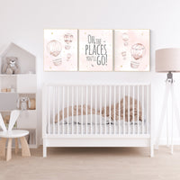 Blush nursery wall art, Nursery decor girl, hot air balloon nursery, blush pink nursery, nursery decor woodland animals, hot air balloon