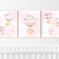 Hot air balloon nursery girls, Nursery decor girl, hot air balloon art for nursery, pink nursery prints, girls room wall decor, girl nursery