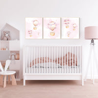 Hot air balloon nursery girls, Nursery decor girl, hot air balloon art for nursery, pink nursery prints, girls room wall decor, girl nursery