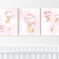 Nursery decor girl, hot air balloon nursery girls, animal nursery, hot air balloon art for nursery, pink nursery prints, girls room wall art