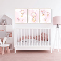 Nursery decor girl, hot air balloon nursery girls, animal nursery, hot air balloon art for nursery, pink nursery prints, girls room wall art