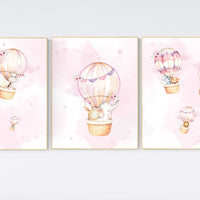 Nursery decor girl, hot air balloon nursery girls, animal nursery, hot air balloon art for nursery, pink nursery prints, girls room wall art