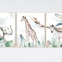 Nursery decor animals, animal prints, jungle animals, gender neutral, nursery wall decor, Woodland Nursery Wall Art, animal nursery art
