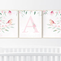 Baby girl wall decor, Girl nursery decor, bird nursery wall art, floral nursery, flower nursery, Baby Girl Nursery Wall Decor, Bird Theme