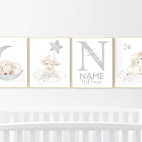 Sheep nursery decor, Gray nursery decor, nursery decor lambs, nursery wall art sheep, moon and cloud wall art nursery gender neutral nursery
