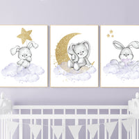 Bunny nursery wall art, Purple nursery decor, Nursery decor girl flower bunny, lilac, lavender, bunny print nursery girl, rabbit print