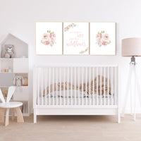 In a field of roses she is a wildflower, Nursery decor girl blush, nursery decor girl floral, rose, blush pink,  nursery decor flower