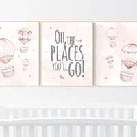 Blush nursery wall art, Nursery decor girl, hot air balloon nursery, blush pink nursery, nursery decor woodland animals, hot air balloon