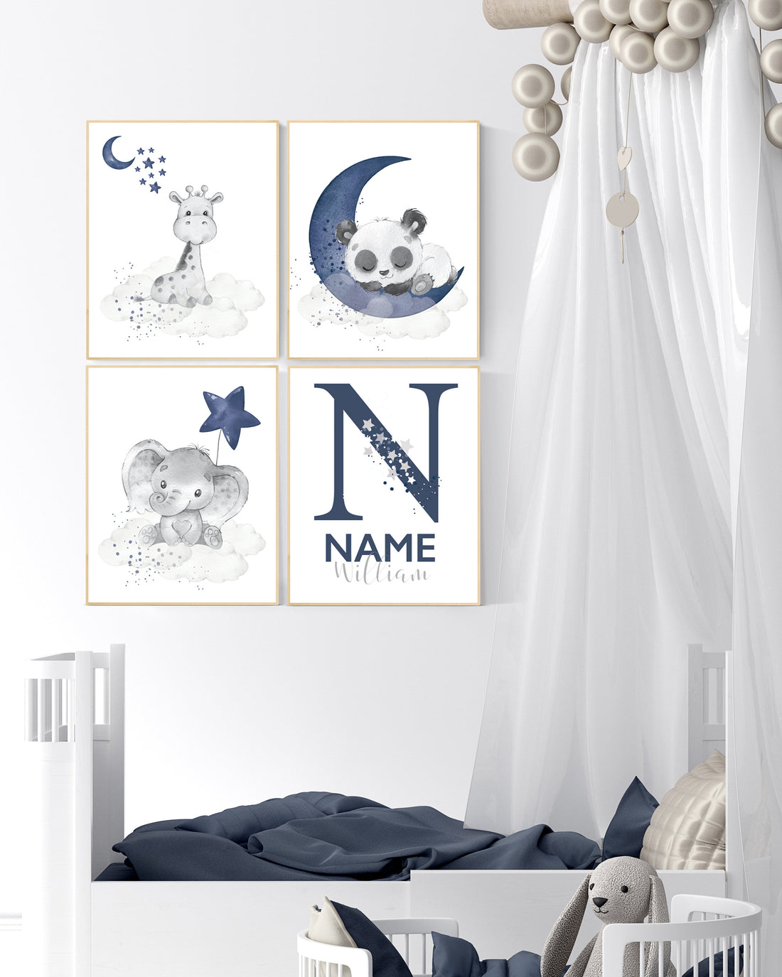 Nursery decor boy elephant, animal nursery, bunny nursery art, navy blue, bear nursery, giraffe baby room wall art, boy room, navy gray grey