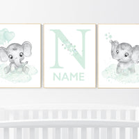 Animal nursery, Mint nursery decor, elephant nursery, name print, mint green nursery decor, mint green, moon and stars, gender neutral