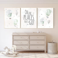 Nursery decor gender neutral, sage green, hot air balloon, green nursery, baby room decor, nursery prints, travel theme nursery, adventure