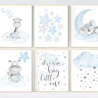 Animal nursery, Nursery decor boy koala, giraffe, hippo, baby blue nursery, boys room decor, blue gray, animal prints, animal prints