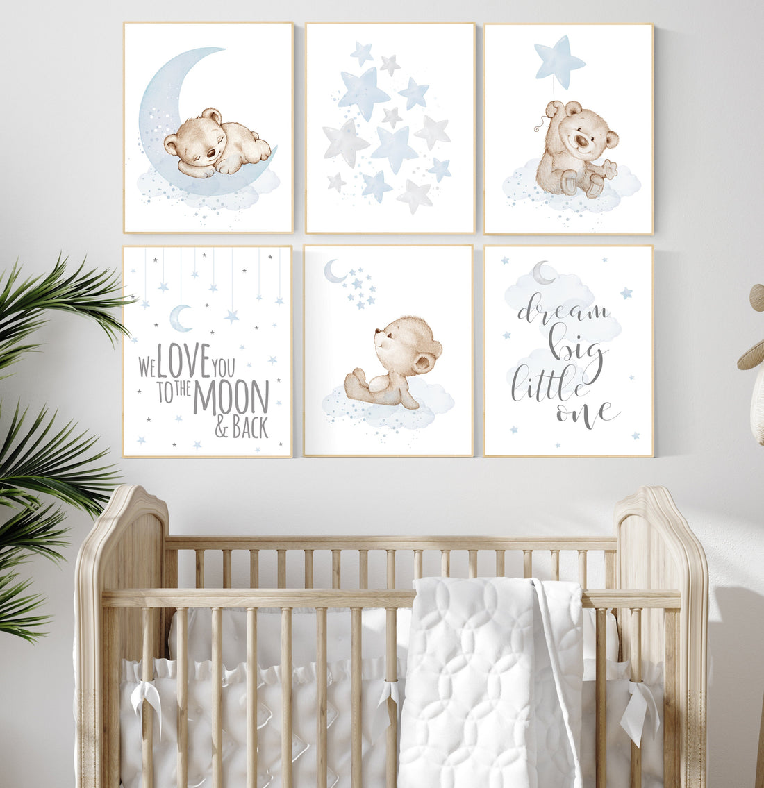 Nursery decor boy bear, grey blue, boys nursery prints, nursery decor boy ideas, blue beige, baby blue, dream big little one, set of 6