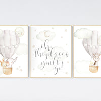 Nursery decor gender neutral, hot air balloon, elephant nursery, woodland animals, baby room decor, animal nursery, hot air balloons