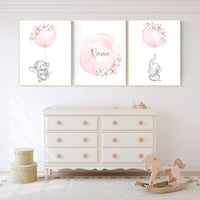 Elephant nursery, Nursery decor girl flower, blush nursery, blush pink, floral nursery, girl nursery name, nursery decor ideas, animal