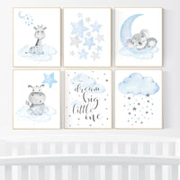 Animal nursery, Nursery decor boy koala, giraffe, hippo, baby blue nursery, boys room decor, blue gray, animal prints, animal prints