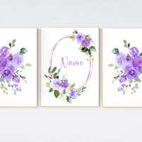 Nursery decor girl purple, floral nursery, flower nursery, purple nursery, lavender, name nursery, floral nursery, purple flowers