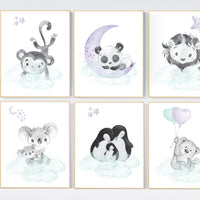 Animal nursery prints, Purple teal nursery, nursery decor girl, animal prints, purple nursery, baby nursery room decor, girl nursery
