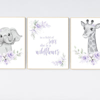 Nursery decor girl boho, Purple nursery, nursery wall art elephant, nursery decor girl, nursery decor girl floral, lilac nursery, lavender
