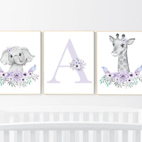 Nursery decor girl boho, Purple nursery, nursery wall art elephant, nursery decor girl, nursery decor girl floral, lilac nursery, lavender
