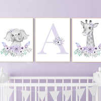 Nursery decor girl boho, Purple nursery, nursery wall art elephant, nursery decor girl, nursery decor girl floral, lilac nursery, lavender
