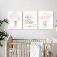 Nursery decor girl, Hot air balloon nursery, you are our greatest adventure, nursery prints girl, animal nursery, pink nursery wall art
