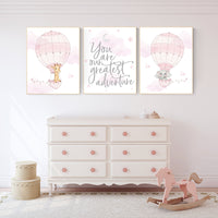 Nursery decor girl, Hot air balloon nursery, you are our greatest adventure, nursery prints girl, animal nursery, pink nursery wall art