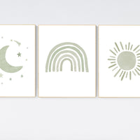 Nursery prints rainbow, gender neutral, sage green nursery wall decor, rainbow, moon, nursery wall art, nursery decor neutral, green nursery