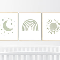 Nursery prints rainbow, gender neutral, sage green nursery wall decor, rainbow, moon, nursery wall art, nursery decor neutral, green nursery
