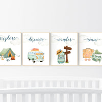 Travel nursery print, Explore nursery wall art, Baby boy nursery, Adventure Set of 6 prints, Camping Prints, Adventure Nursery Decor