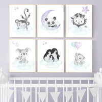 Animal nursery prints, Purple teal nursery, nursery decor girl, animal prints, purple nursery, baby nursery room decor, girl nursery