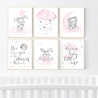Nursery decor girl bunny, nursery decor girl pink gray, nursery decor girl animals, bunny nursery, rabbit nursery, pink and grey nursery