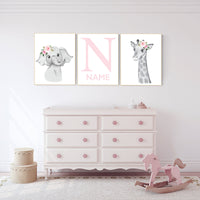 Safari Floral Animals, Nursery Prints, Nursery Decor, Girls Nursery Decor, Safari Nursery, jungle animals, Woodland Prints, set of 3