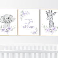Nursery decor girl boho, Purple nursery, nursery wall art elephant, nursery decor girl, nursery decor girl floral, lilac nursery, lavender