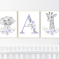 Nursery decor girl boho, Purple nursery, nursery wall art elephant, nursery decor girl, nursery decor girl floral, lilac nursery, lavender