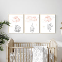 Nursery wall art girl, Blush pink nursery decor, blush gold nursery, nursery decor elephant, bear nursery, blush nursery, bunny nursery