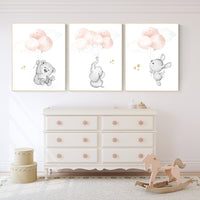 Nursery wall art girl, Blush pink nursery decor, blush gold nursery, nursery decor elephant, bear nursery, blush nursery, bunny nursery