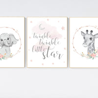 Nursery decor girl boho, animal nursery, blush nursery, blush pink, floral nursery prints, elephant nursery, giraffe, twinkle twinkle
