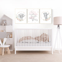 Nursery decor girl boho, animal nursery, blush nursery, blush pink, floral nursery prints, elephant nursery, giraffe, twinkle twinkle