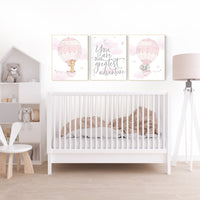 Nursery decor girl, Hot air balloon nursery, you are our greatest adventure, nursery prints girl, animal nursery, pink nursery wall art